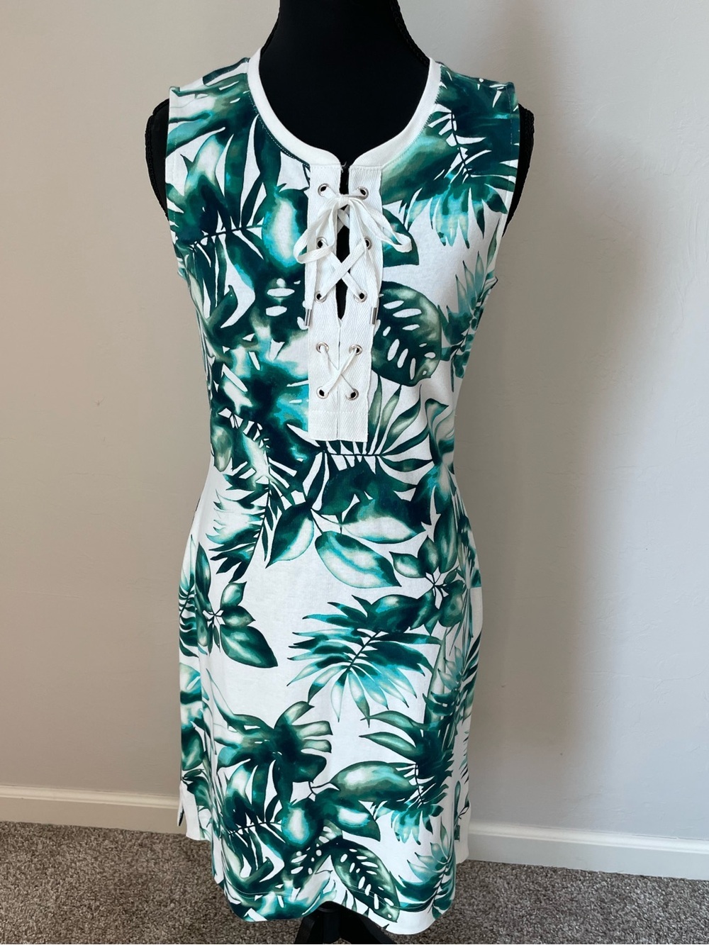 Chaps White & Green Tropical Lace-Up Sleeveless Swim Cover-Up